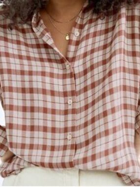 Wilfred Free Plaid Button Up Blouse Viscose Relaxed Fit Size Large